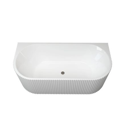 1700mm Back To Wall Grooved Ripple Oval Gloss White Acrylic Bathtub