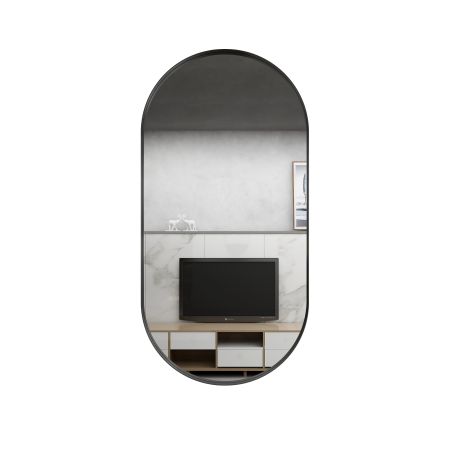 450mm (L) x 900mm (D) Metal Frame Mirror Matte Black Oval Framed Mirror