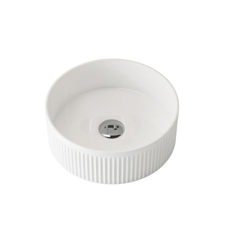 370x370x130mm Round Fluted Gloss White Ceramic Basin Ribbed Art Basin Above Counter Basin