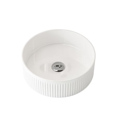 400x400x130mm Round Fluted Goss White Ceramic Basin Ribbed Art Basin Above Counter Basin