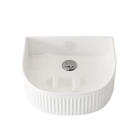 400x350x130mm Arch Fluted Gloss White Ceramic Basin Ribbed Art Basin Above Counter Basin