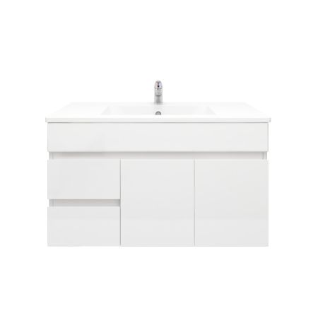 900mm Wall Hung MDF Gloss White Left/Right Drawers Bathroom Vanity Cabinet Only