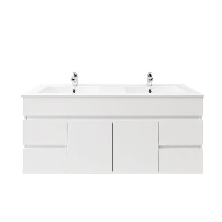 1200mm 2-Door 4-Drawer Wall Hung PVC Gloss White Finish Bathroom Vanity Cabinet Only