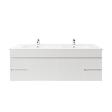 1500mm 2-Door 4-Drawer Wall Hung MDF Gloss White Finish Bathroom Vanity Cabinet Only