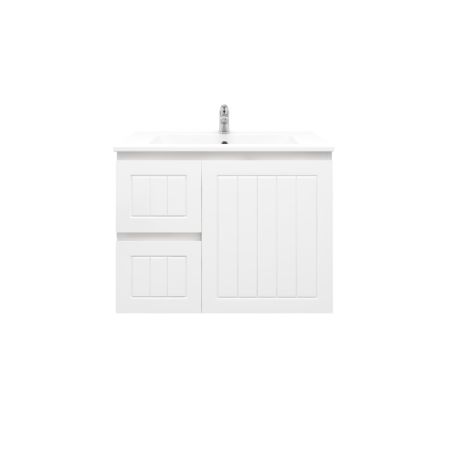 750mm Wall Hung Matte White Linear Surface Bathroom Cabinet With Left Hand Drawers Cabinet Only