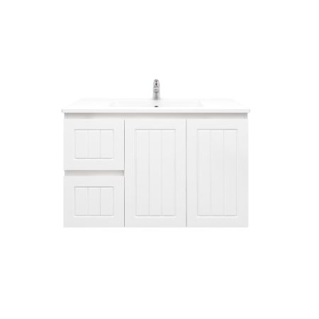 900mm Wall Hung Matte White Linear Surface Bathroom Cabinet With Left Hand Drawers Cabinet Only