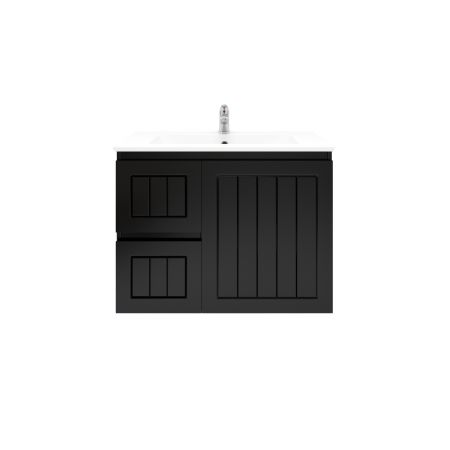 750mm Wall Hung Matte Black Linear Surface Bathroom Cabinet With Left Hand Drawers Cabinet Only