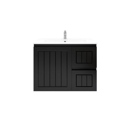 750mm Wall Hung Matte Black Linear Surface Bathroom Cabinet With Right Hand Drawers Cabinet Only