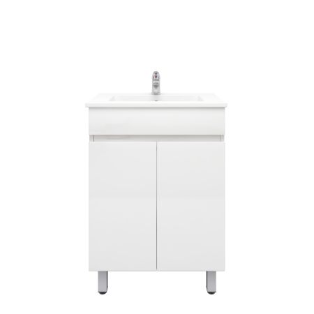 600mm 2-Door Narrow Freestanding With Legs PVC Gloss White Bathroom Vanity Cabinet Only