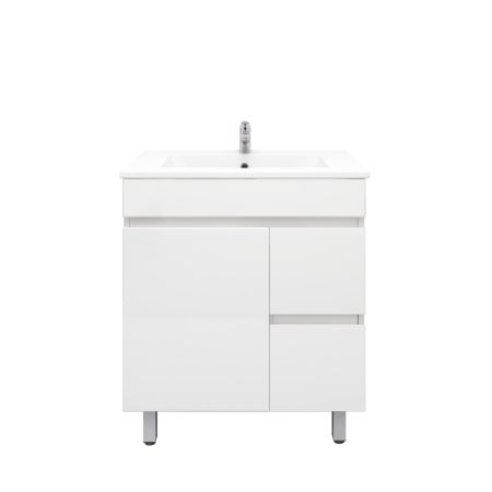 750mm Narrow Freestanding With Legs PVC Gloss White Left/Right Drawers Bathroom Vanity Cabinet Only