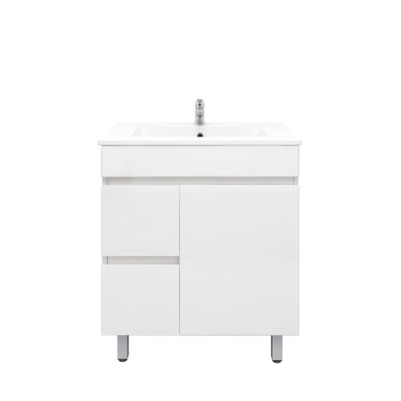 750mm Freestanding With Legs PVC Gloss White Left/Right Drawers Bathroom Vanity Cabinet Only