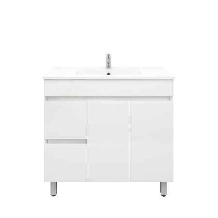 900mm Freestanding With Legs PVC Gloss White Left/Right Drawers Bathroom Vanity Cabinet Only
