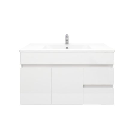 900mm Wall Hung PVC Gloss White Left/Right Drawers Bathroom Vanity Cabinet Only