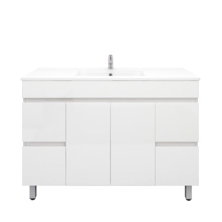 1200mm 2-Door 4-Drawer Freestanding With Legs PVC Gloss White Finish Bathroom Vanity Cabinet Only