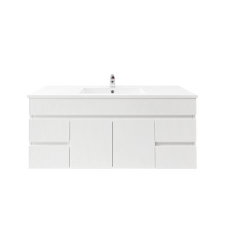 1200mm 2-Door 4-Drawer Wall Hung PVC Gloss White Finish Bathroom Vanity Cabinet Only