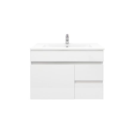 750mm Narrow Wall Hung PVC Gloss White Left/Right Drawers Bathroom Vanity Cabinet Only  