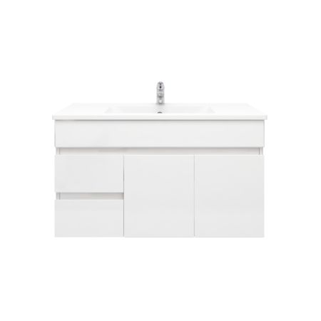 900mm Narrow Wall Hung PVC Gloss White Left/Right Drawers Bathroom Vanity Cabinet Only