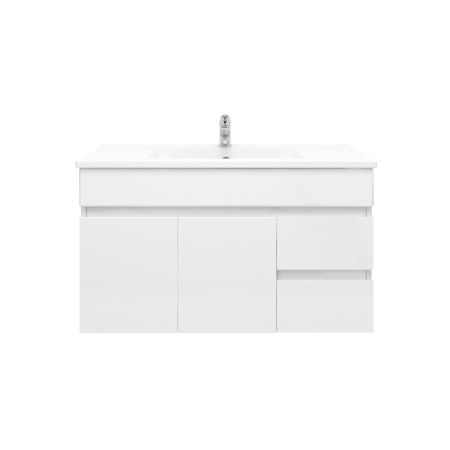 900mm Narrow Wall Hung PVC Gloss White Left/Right Drawers Bathroom Vanity Cabinet Only