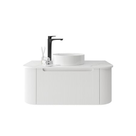 900mm Wall Hung PVC Matte White Striped Surface Curved Edge Bathroom Vanity Cabinet Only