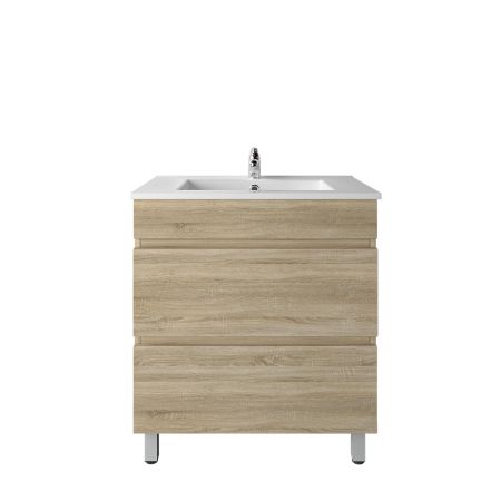750mm Freestanding Bathroom Vanity With Legs White Oak Wood Grain 2 PAC Coating MDF Board 