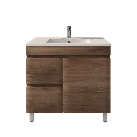 900MM Dark Oak MDF Bathroom Vanity Left Drawers Free Standing Cabinet Only