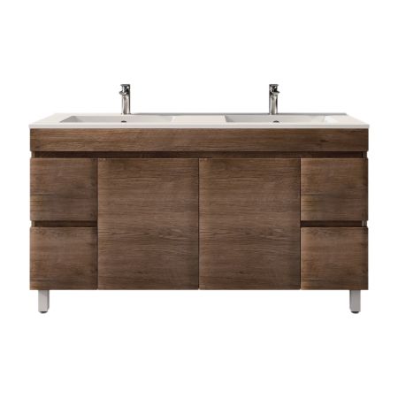 1500MM Dark Oak MDF Bathroom Vanity 4 Side Drawers 2 Middle Doors Free Standing Cabinet Only