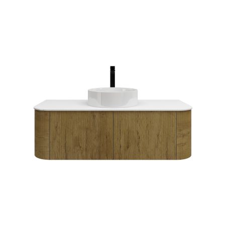 1200mm Prime Oak Curved Edge and V-Grooved Wall Hung Bathroom Vanity MDF Cabinet Only