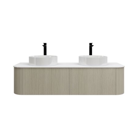 1500mm Coastal Oak Curved Edge and V-Grooved Wall Hung Bathroom Vanity MDF Cabinet Only