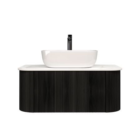 900mm Bottega Oak Wall Hung Bathroom Vanity with Curved Edge and V-Grooved Design MDF Cabinet Only