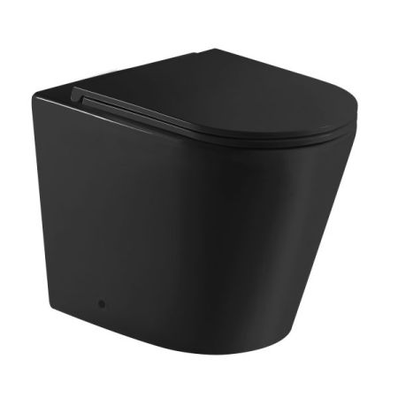 Berlin99 Matte Black Wall Faced Pan with Slim UF Seat Cover Quiet Flushing Technology Floor Pan