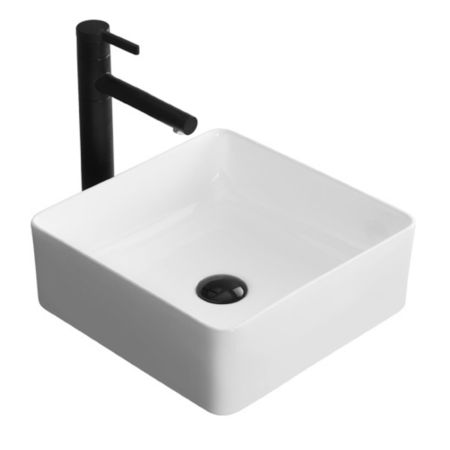410x410x135mm Square Gloss White Ceramic Above Counter Basin Non-overflow