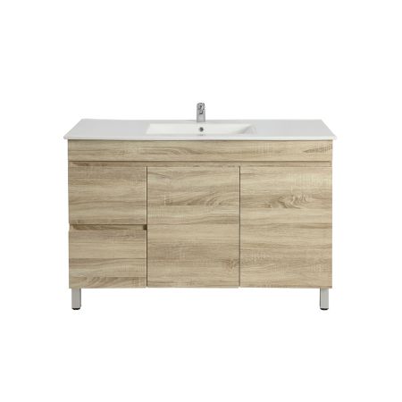 1200MM White Oak MDF Bathroom Vanity Left Drawers Free Standing Cabinet Only