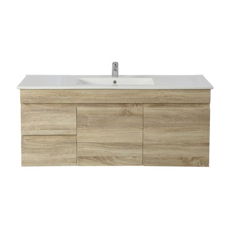 1200MM White Oak MDF Bathroom Vanity Left Drawers Wall Hung Cabinet Only