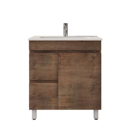 750MM Narrow Slim Dark Oak MDF Bathroom Vanity Left Drawers Free Standing Cabinet Only
