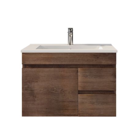 750MM Dark Oak MDF Bathroom Vanity Right Drawers Wall Hung Cabinet Only