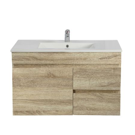 750MM White Oak MDF Bathroom Vanity Right Drawers Wall Hung Cabinet Only