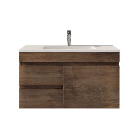 900MM Dark Oak MDF Bathroom Vanity Left Drawers Wall Hung Cabinet Only
