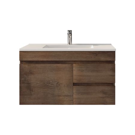 900MM Dark Oak MDF Bathroom Vanity Right Drawers Wall Hung Cabinet Only