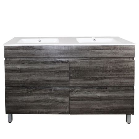 1200mm Freestanding With Legs Bathroom Vanity Dark Grey Wood Grain 2 PAC Coating MDF Board with Double Bowl