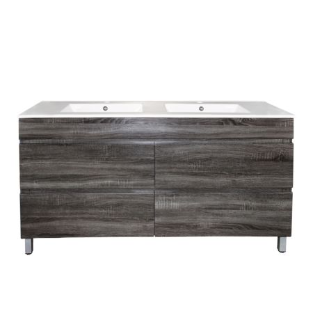 1500mm Freestanding With Legs Bathroom Vanity Dark Grey Wood Grain 2 PAC Coating MDF Board with Double Bowl