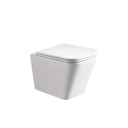 Enox66 Gloss White Wall Hung Pan with Thick UF Seat Cover Rimless Flushing Wall Hung Pan