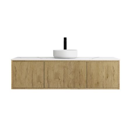 1500mm Slim Prime Oak Wall Hung Bathroom Vanity 2 Drawers Grooved MDF Cabinet Only