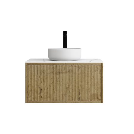 750mm Prime Oak Wall Hung Bathroom Vanity 1 Door Grooved MDF Cabinet Only