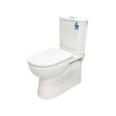 Moi Gloss White Back To Wall Toilet Suite with Slim PP Seat Cover & Bottom Inlet Cistern Rimless Flushing Two Piece Toilet
