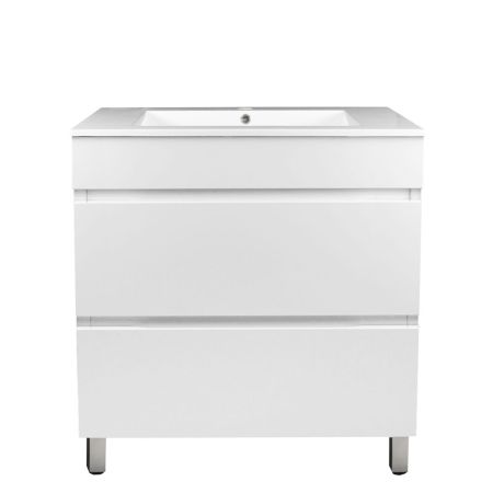 750mm Freestanding Bathroom Vanity With Legs Matte White Finish PVC Vacuum Filmed Cabinet Only 