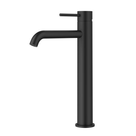Otus Slimline SS Highrise Basin Mixer Curved Spout Matt Black