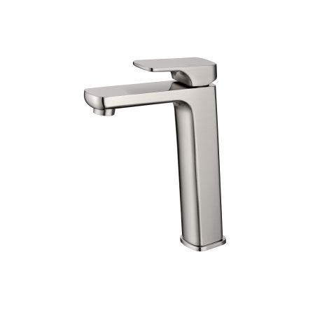 Eden Round Cornered Rectangle Handle Highrise Basin Mixer Brushed Nickel