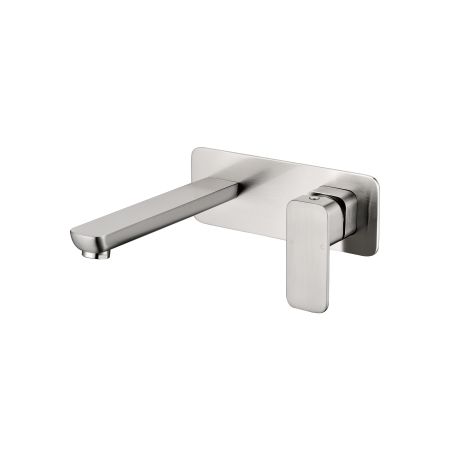 Eden Round Cornered Rectangle Handle Wall Basin Mixer Brushed Nickel