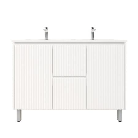 1200mm Freestanding with legs  PVC Matte White Fluted Design Bathroom Vanity Cabinet Only