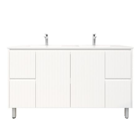 1500mm Freestanding with legs  PVC Matte White Fluted Design Bathroom Vanity Cabinet Only